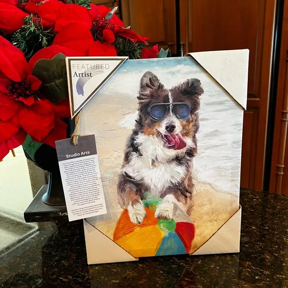 NWT Dog at Beach with Beachball Canvas Wall Art by Studio Arts - Picture 2 of 10